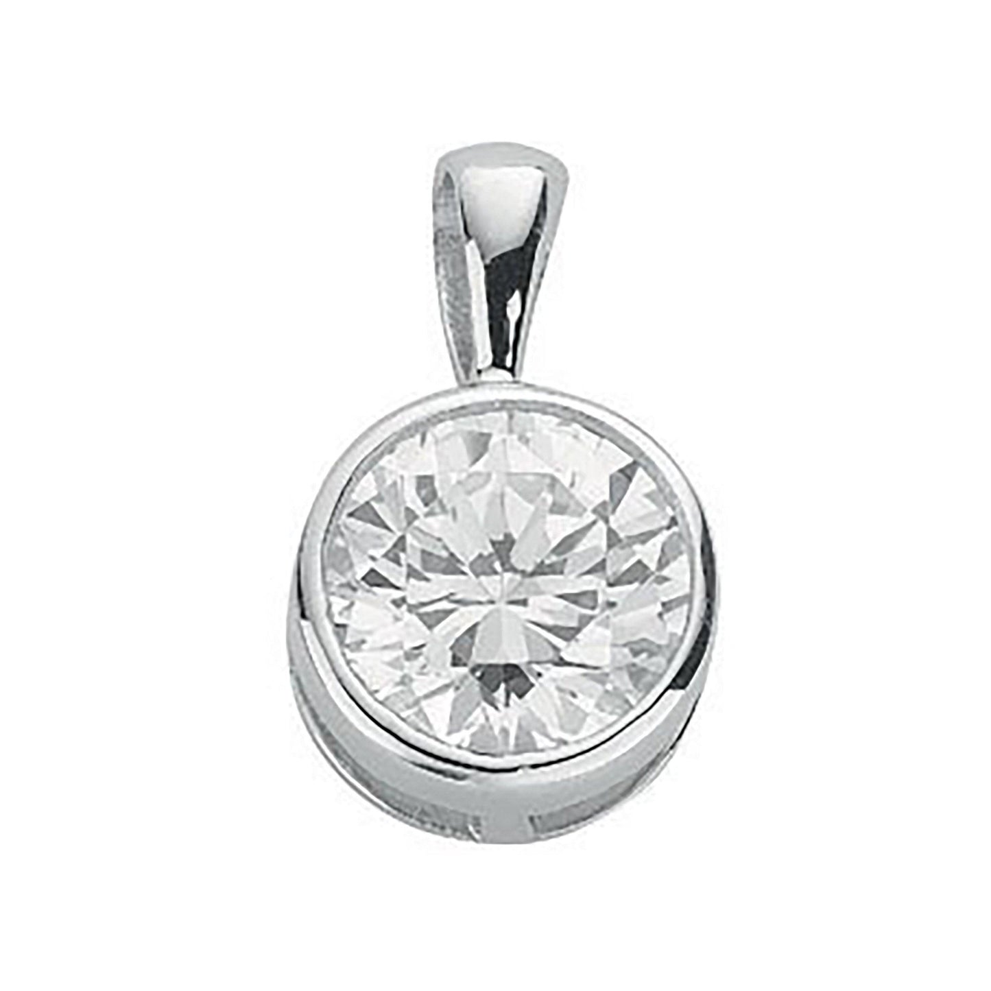 Silver Rubover Set Cubic Zirconia Single Stone Pendant - 2.2g