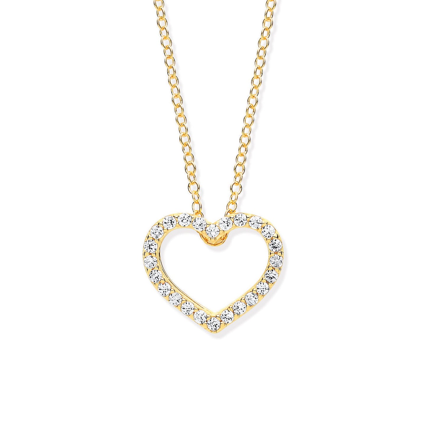 Yellow Gold Cubic Zirconia Heart Pendant on 18" Chain
