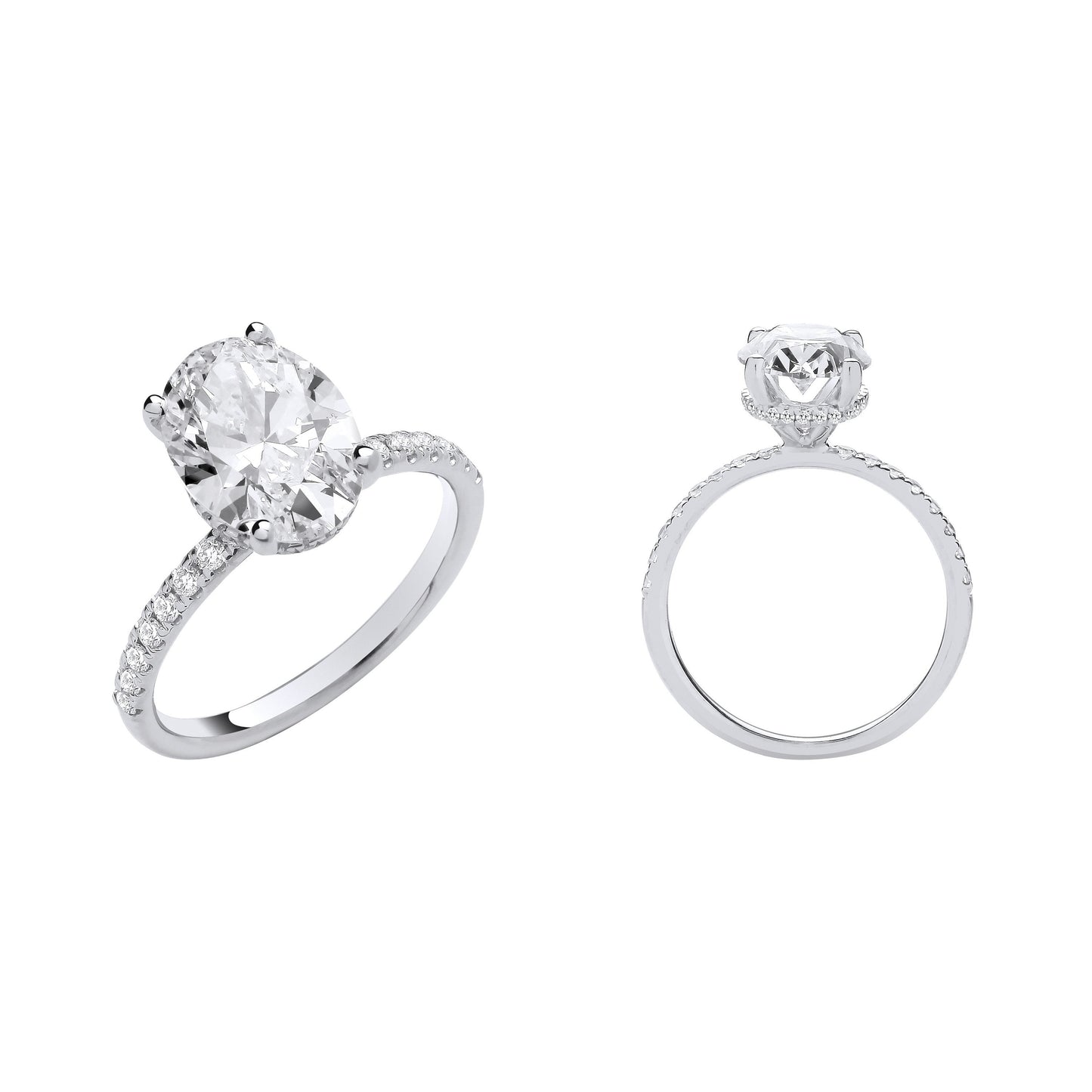 18ct White Gold 3.28ctw Oval Lab Grown Hidden Halo Diamond Ring IGI Certified