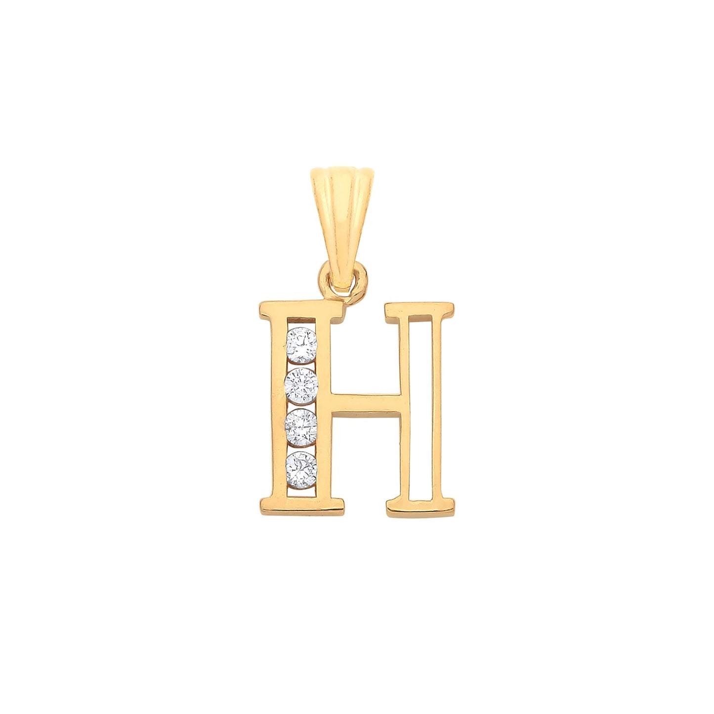 Yellow Gold Channel Set Cubic Zirconia Initial Pendants