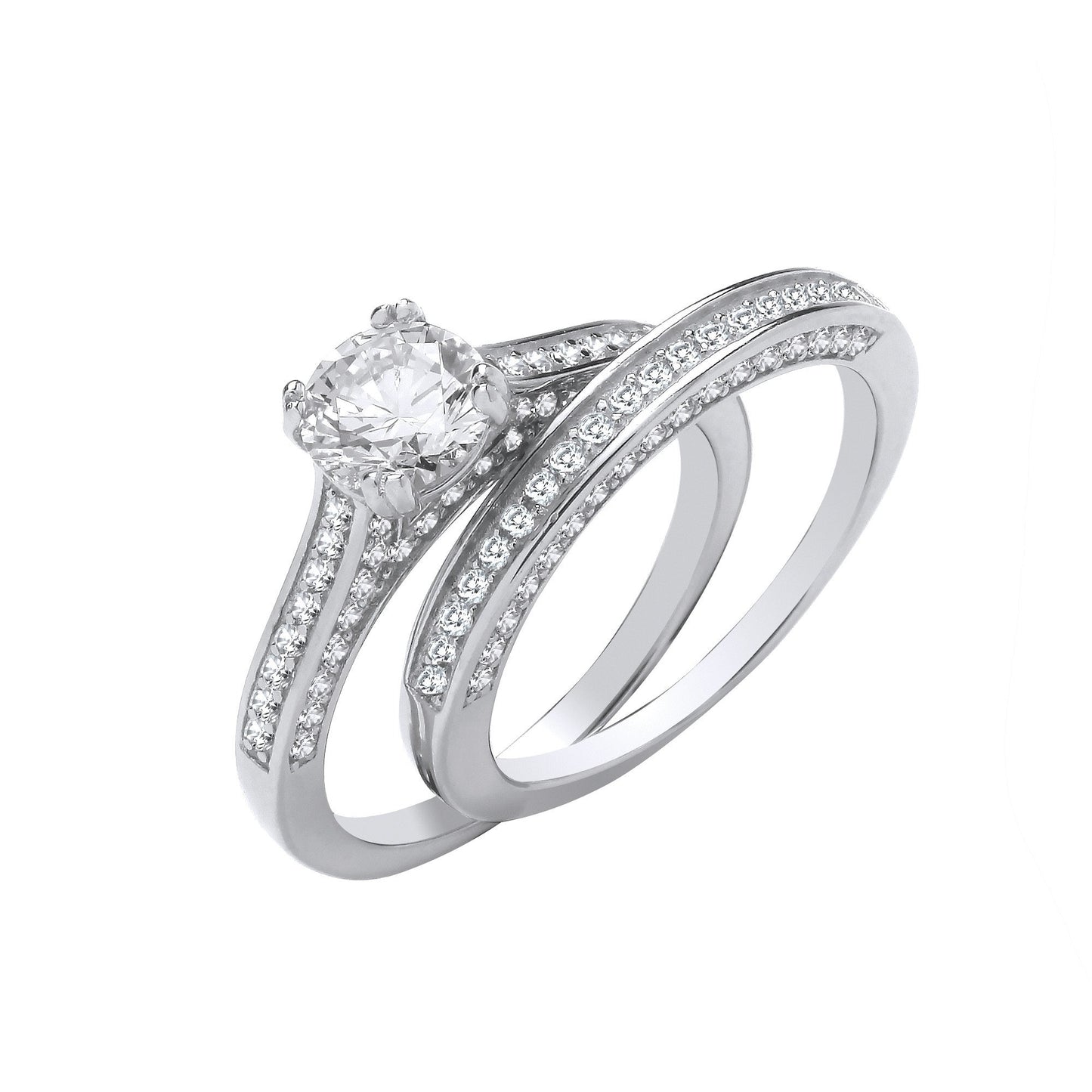 Silver Bridal Set S/S & Shoulder Cubic Zirconias Half Eternity Rings
