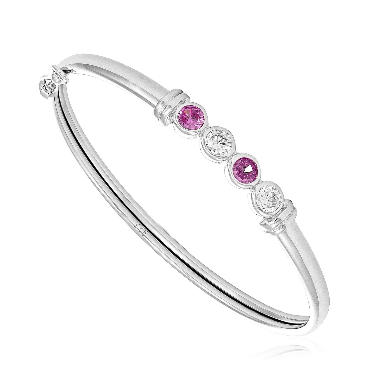 Silver Baby White & Pink Cubic Zirconia Bangle