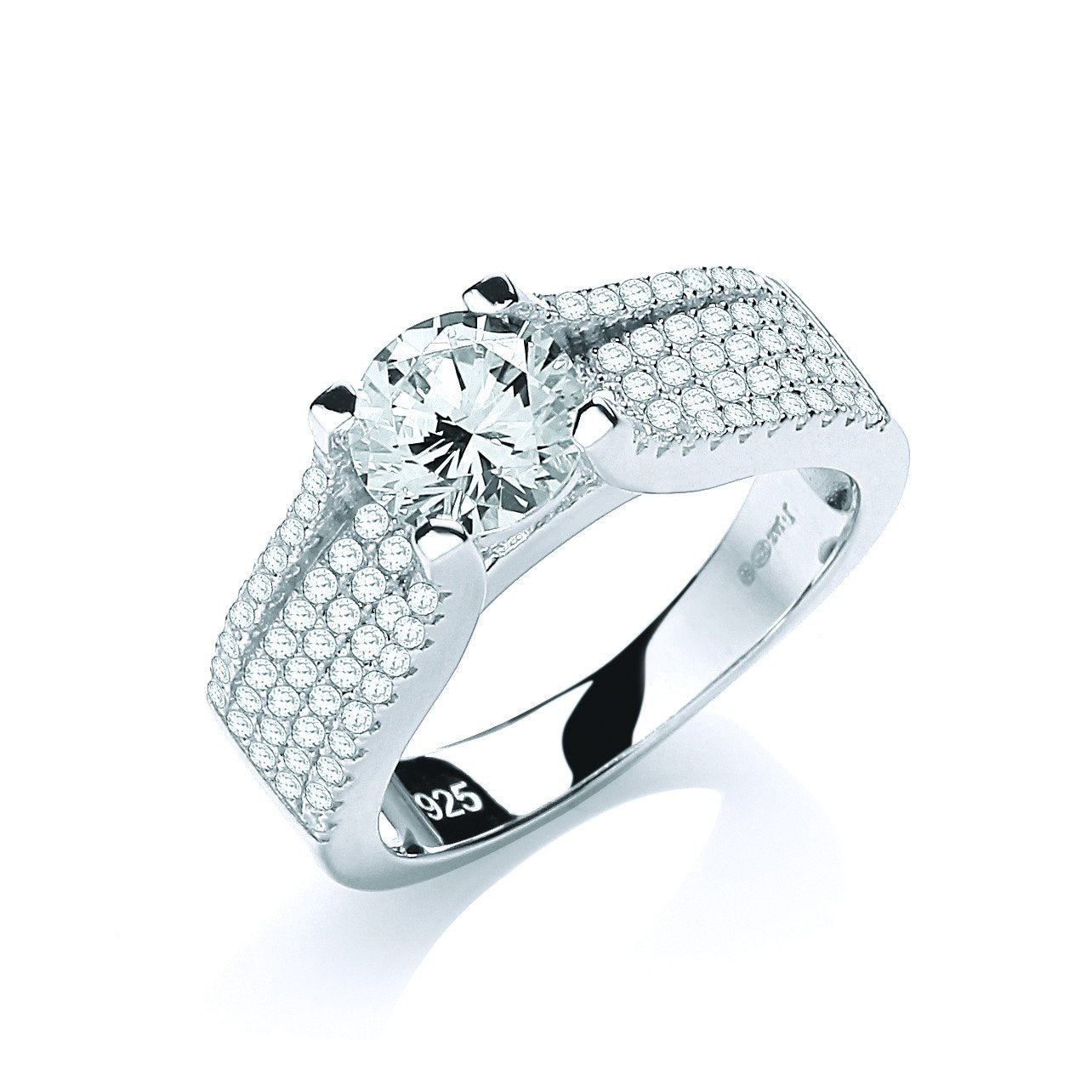 Micro Pave Round Brilliant Centre Cubic Zirconia Ring