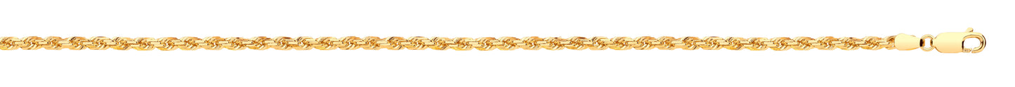 Yellow Gold Diamond Cut 3.0mm Solid Rope Chain
