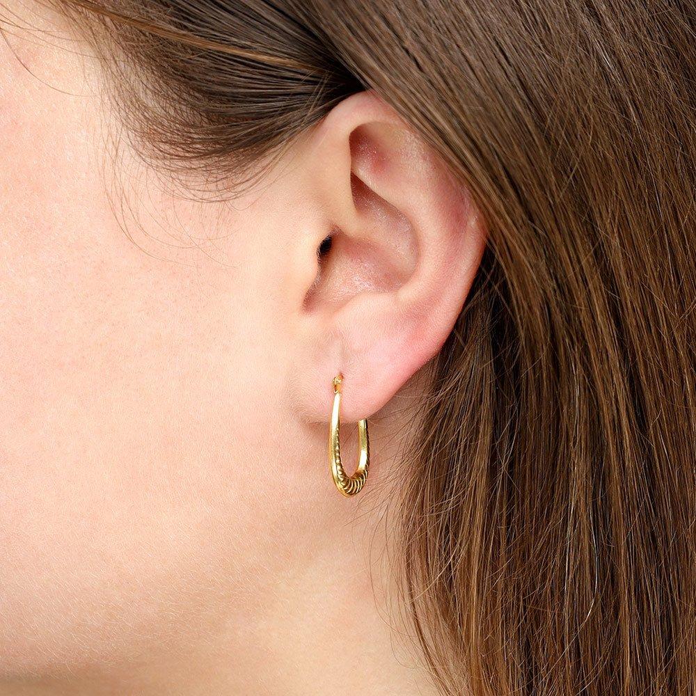 Yellow Gold Ribbed Oval Creoles (HNN-2A9889)