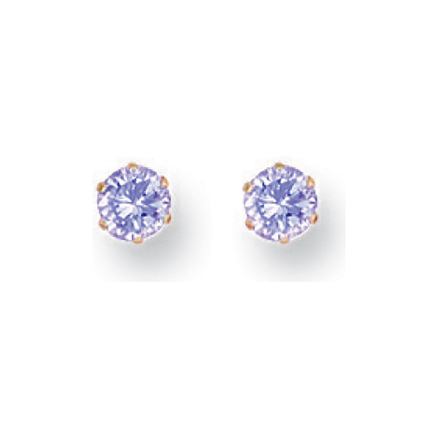 Yellow Gold 4mm Claw Set Lavander Cubic Zirconia Studs