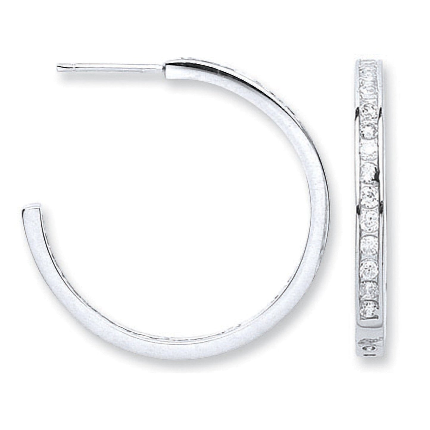 Silver Channel Set Cubic Zirconia Hoop Earrings