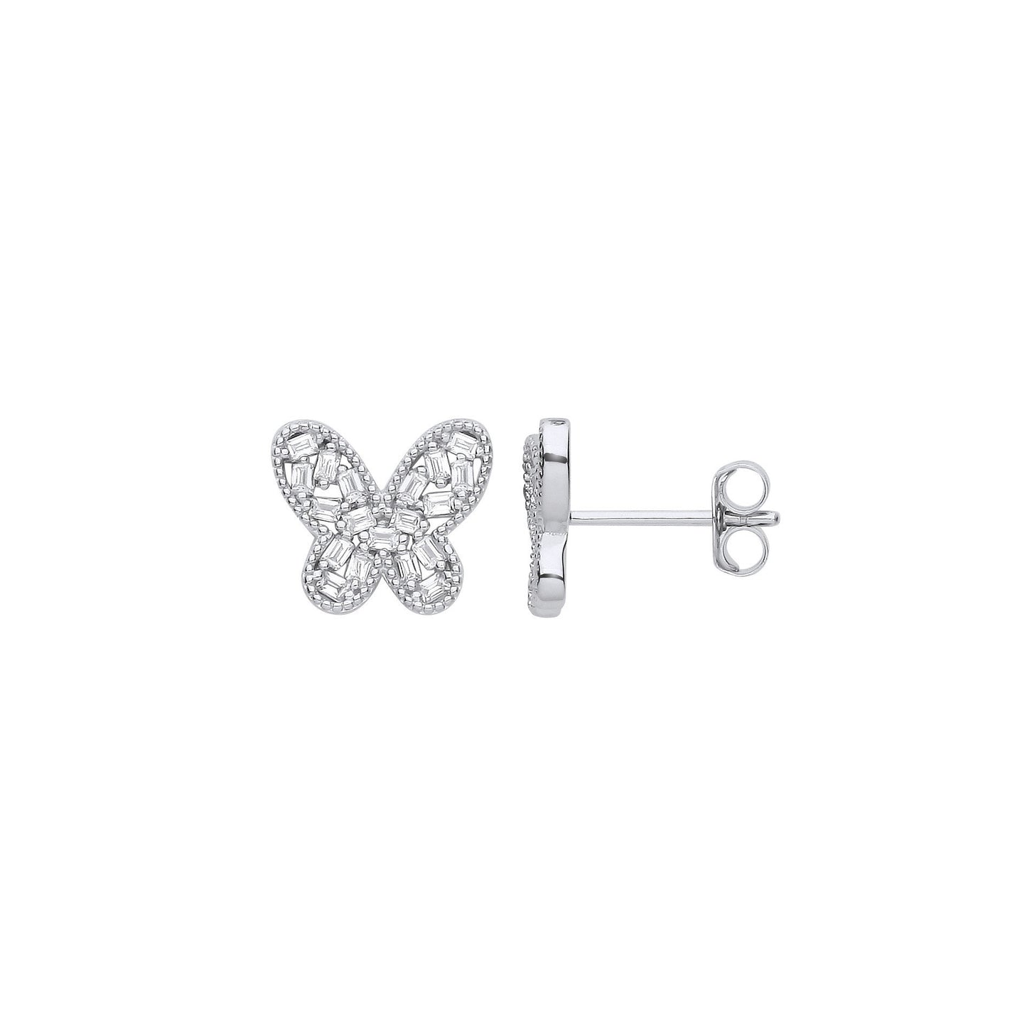 Silver Cubic Zirconia Butterfly Studs - 1.8g