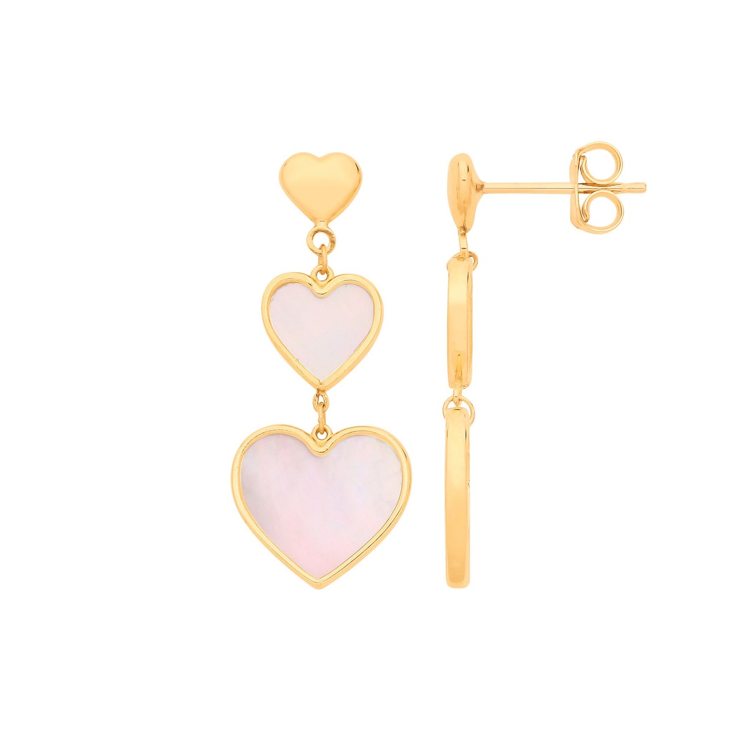 Yellow Gold MOP Hearts Drop Earrings