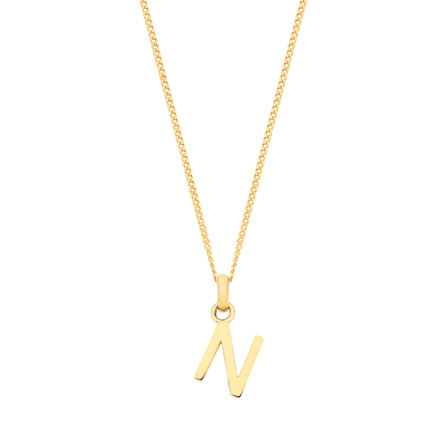 Yellow Gold Small Plain Initial on 18" Curb Chain