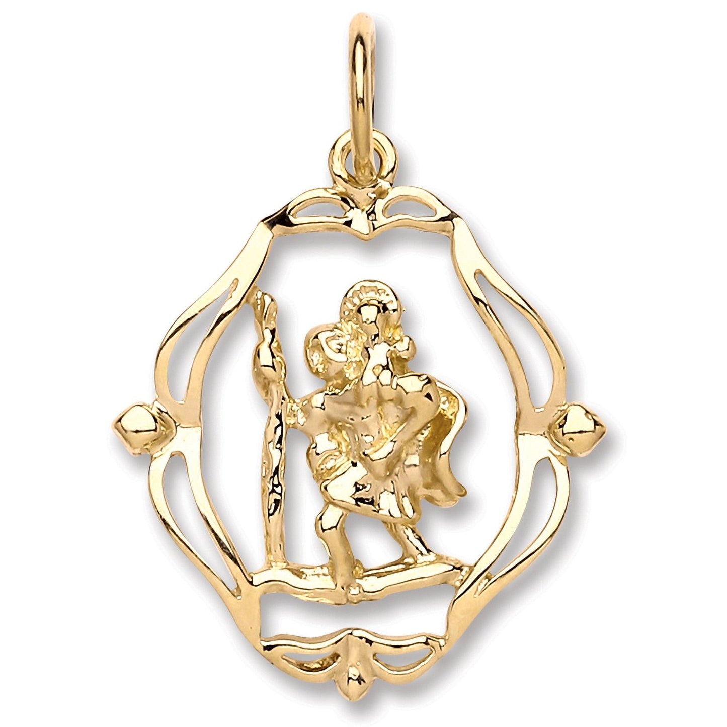 Yellow Gold Oval Fancy Cut Out St. Christopher Pendant