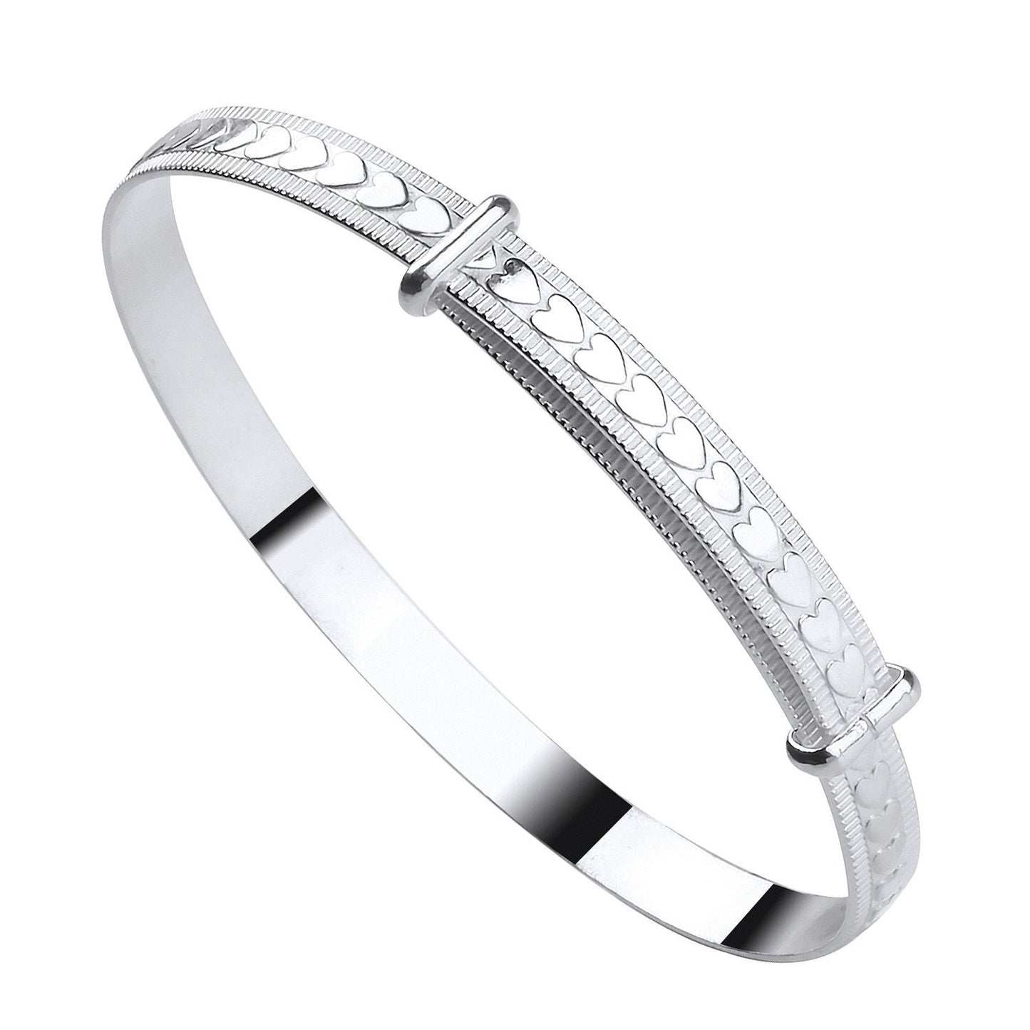 Silver Expandable Baby Bangle with Embossed Hearts