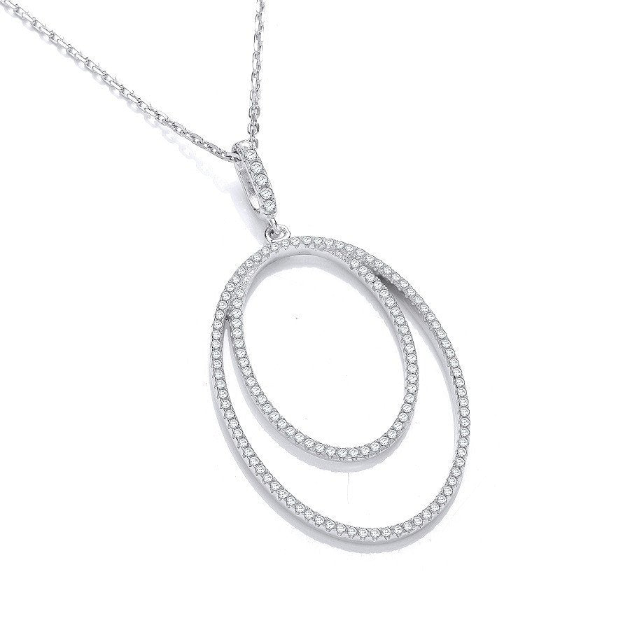 Micro Pave Oval Double Row Cubic Zirconia Pendant with 18" Chain