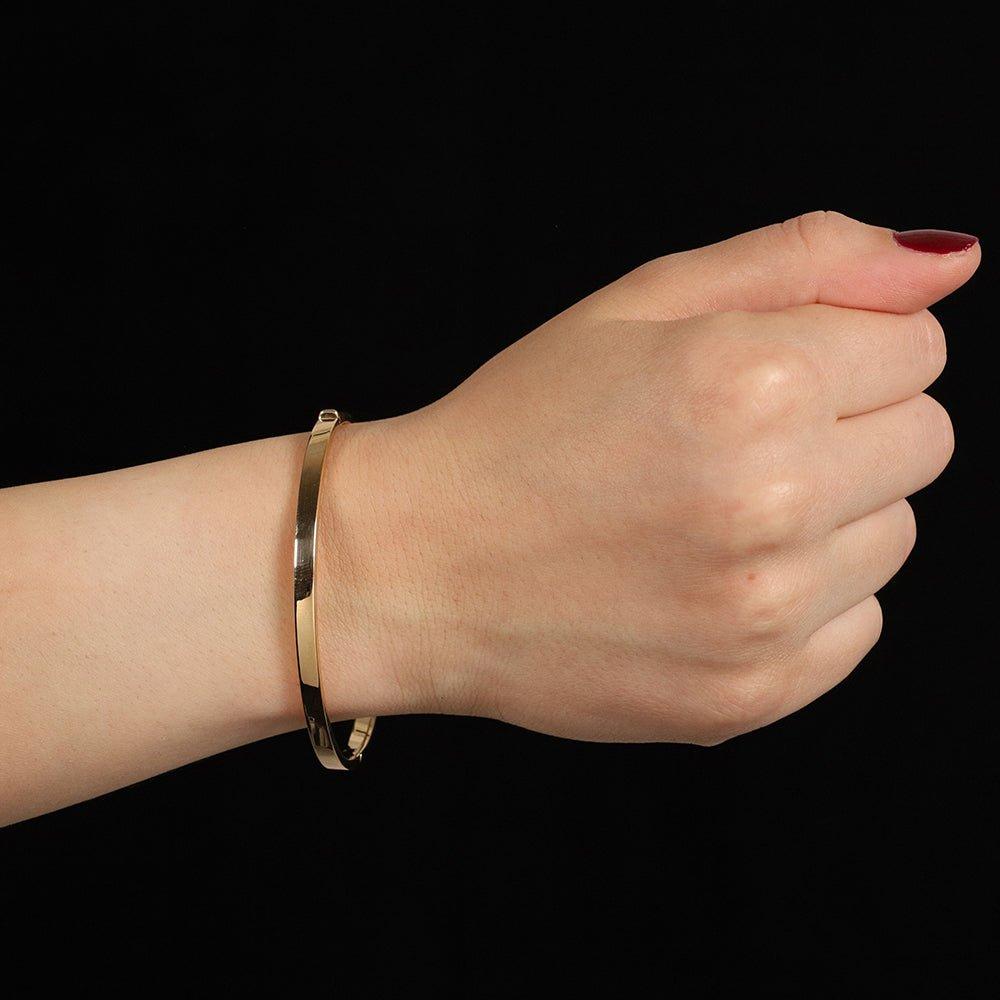 Yellow Gold Hollow Flat Hinged Ladies Bangle