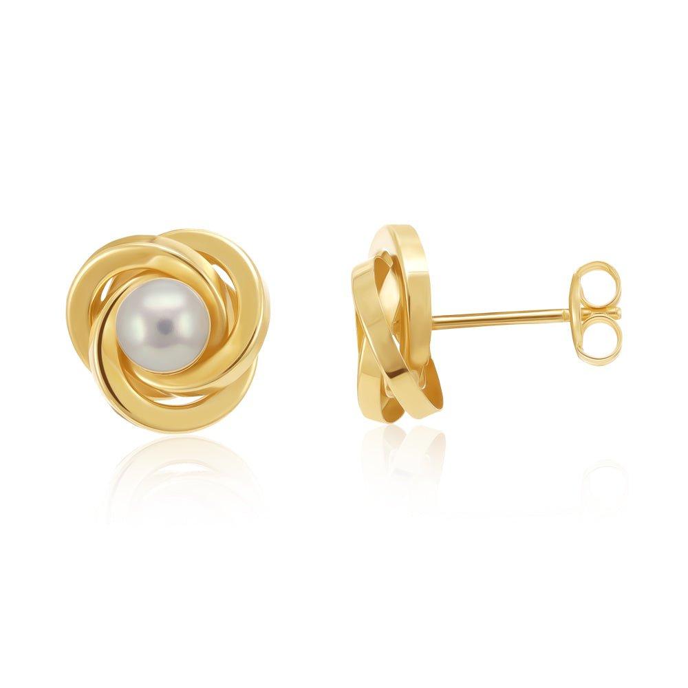 9ct Gold Simulated Pearl Knot Studs