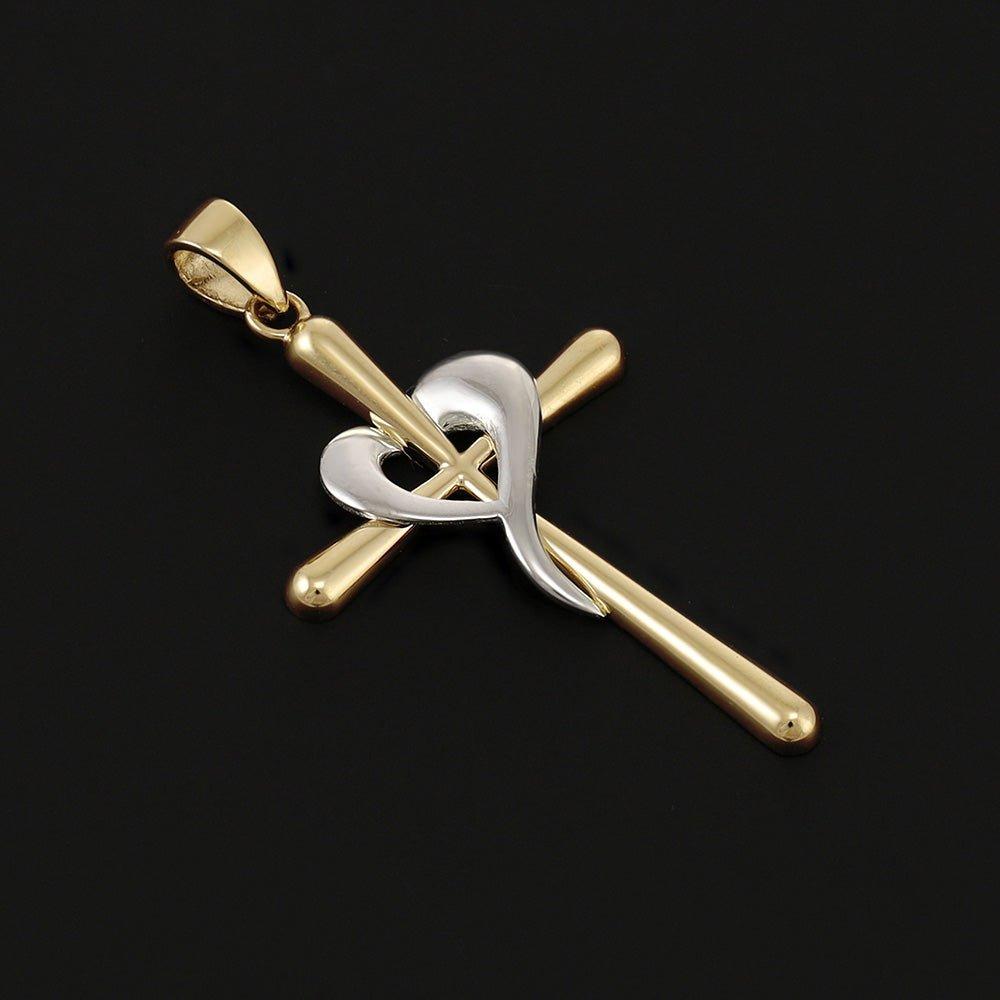 Y White Gold Cross Heart Pendant