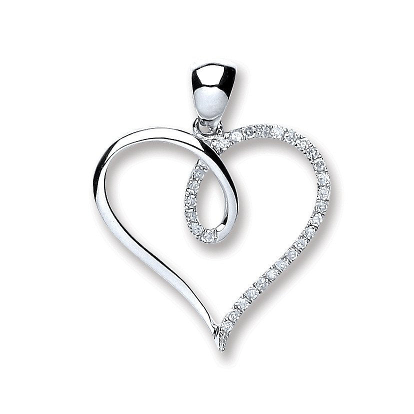 9ct White Gold 0.10ct Diamond Heart Pendant - 17.3mm