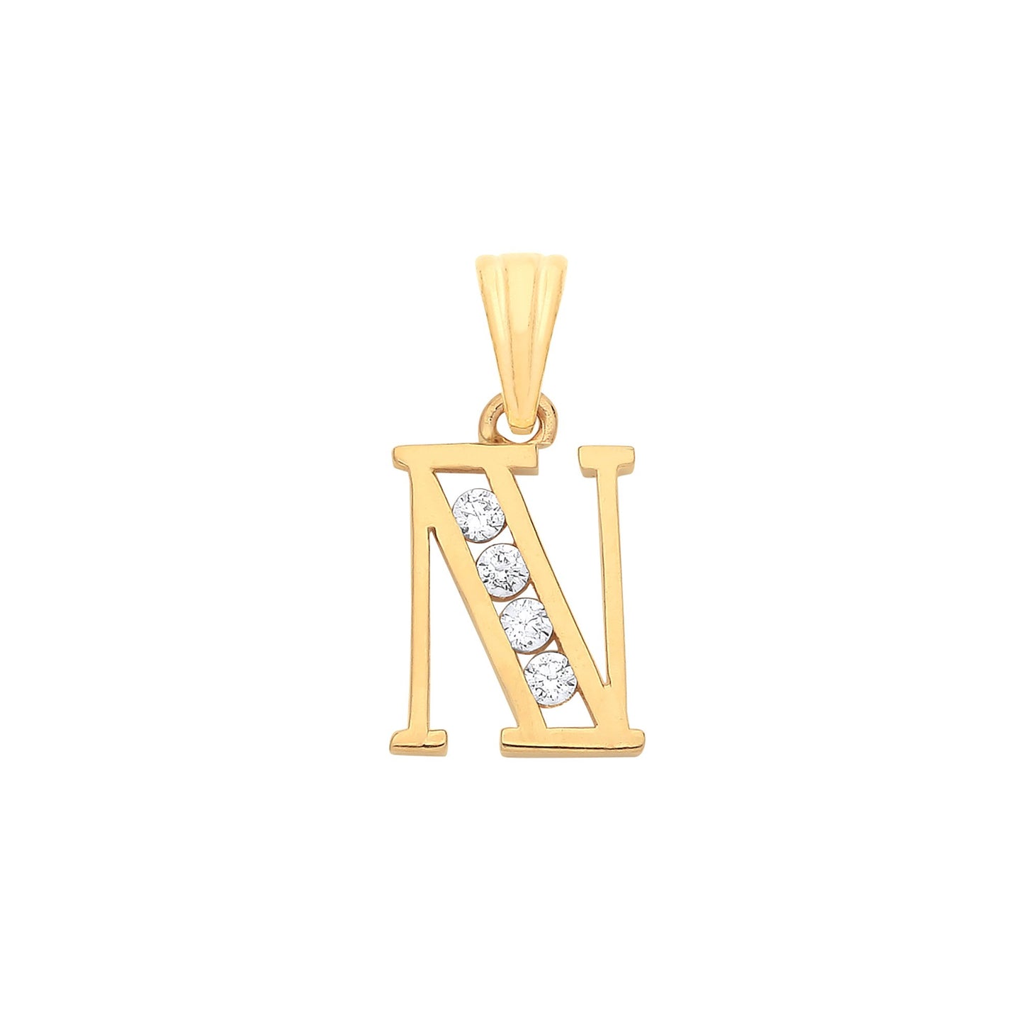 Yellow Gold Channel Set Cubic Zirconia Initial Pendants