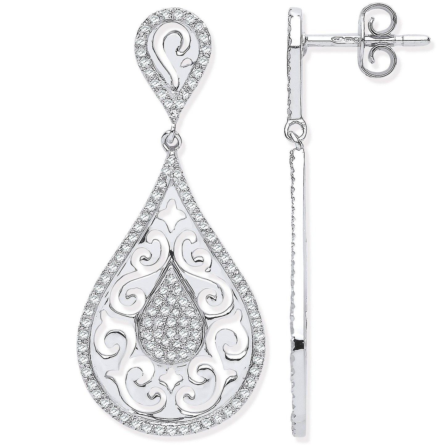 9ct White Gold 0.50ct Dia Drop Earrings - 15.3mm