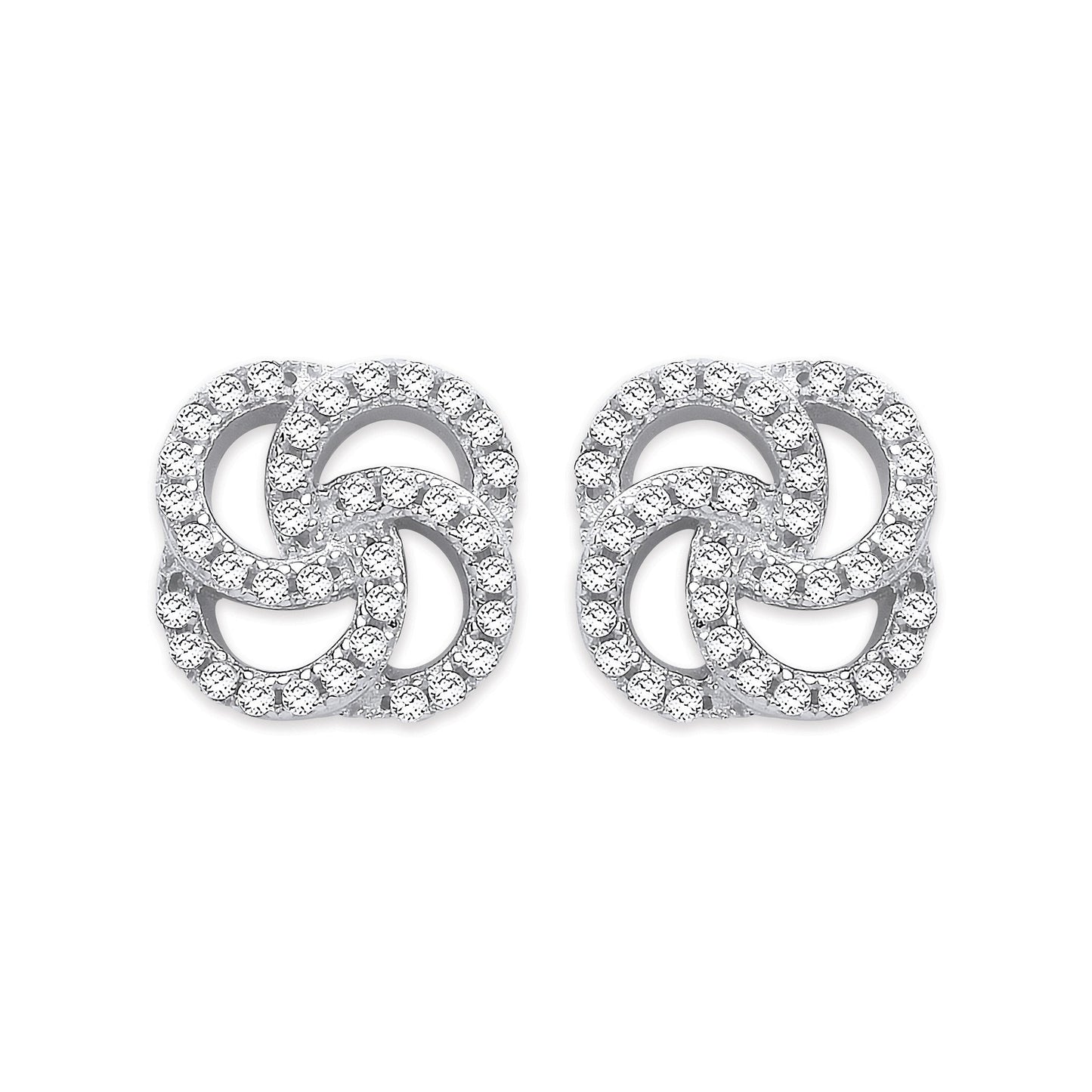 Silver Cubic Zirconia Swirl Stud Earrings