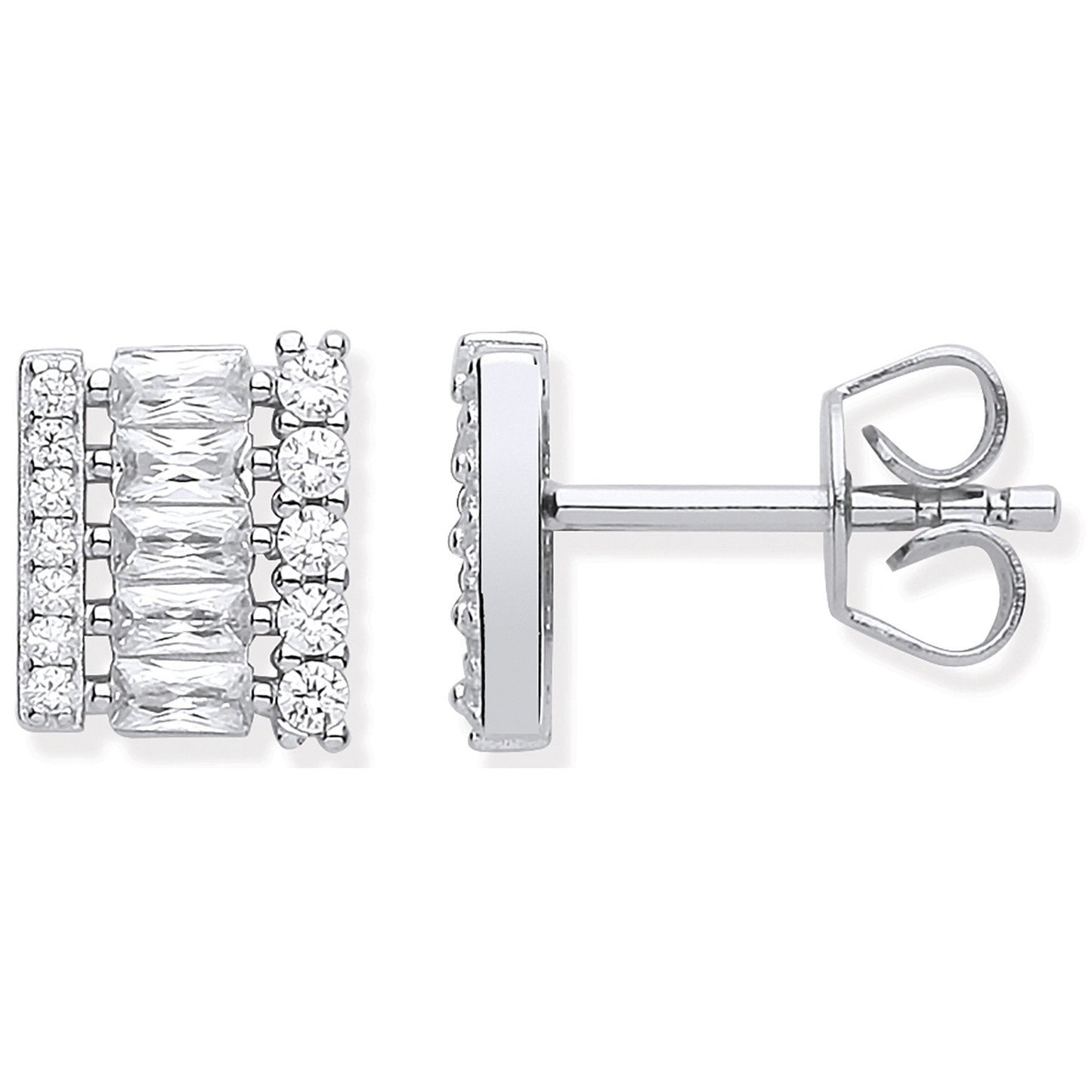 Silver Asymmetric Cubic Zirconia Stud Earrings