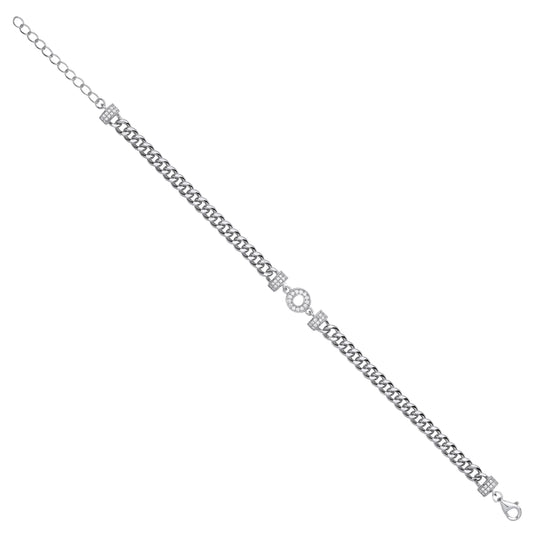 Silver Circle of Life Cubic Zirconia Ladies Curb Bracelet
