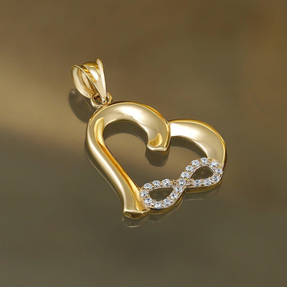 Yellow Gold Cubic Zirconia Infinity, Heart Pendant