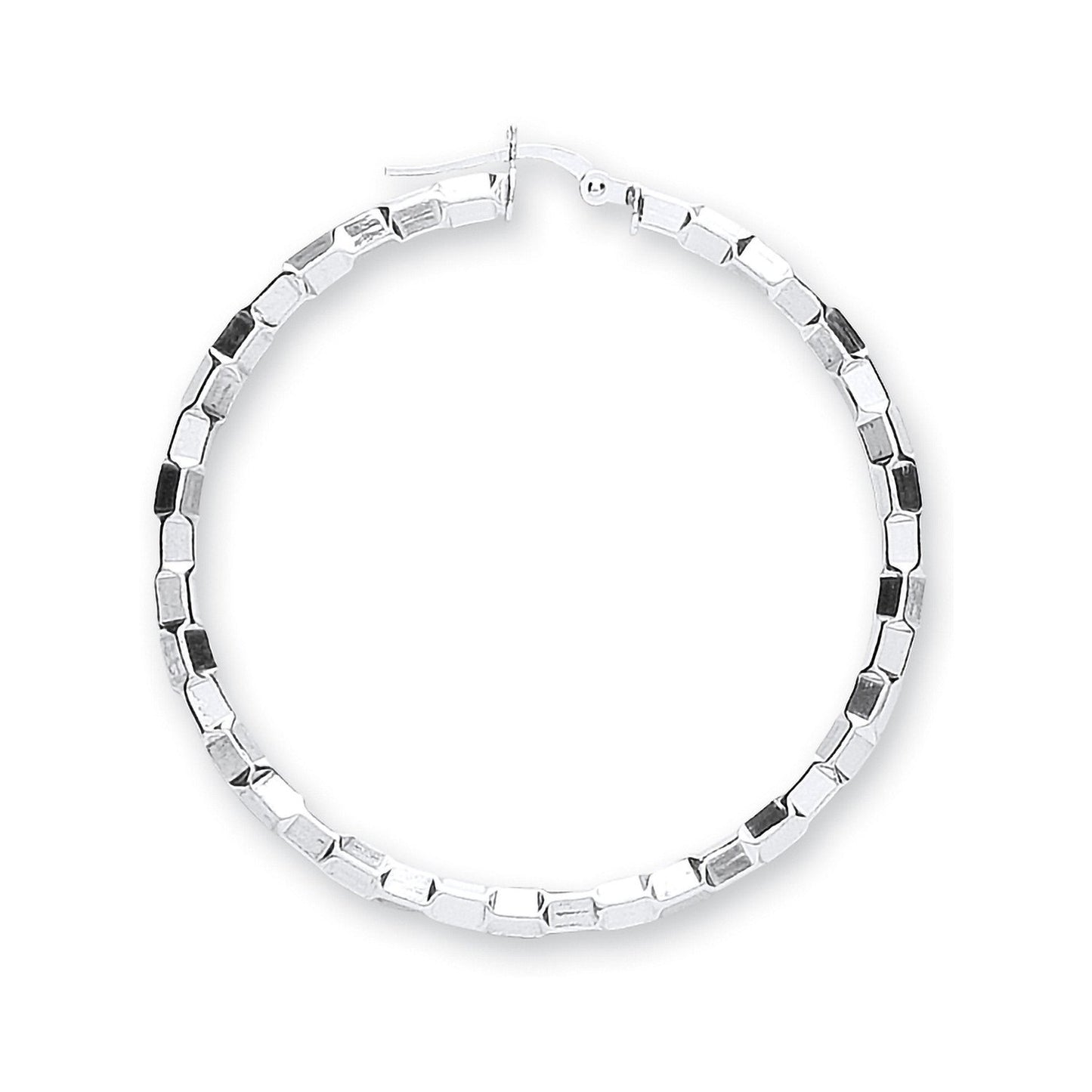 Silver Fancy Hoop Earrings - 3.4mm - 7.8g