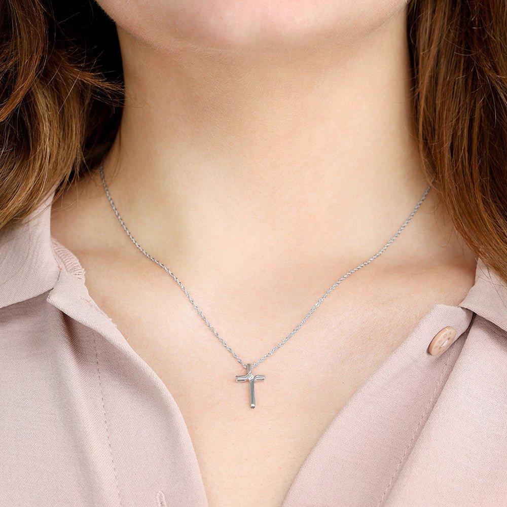 9ct White Gold 0.04ct Diamond Cross Pendant with 18in/45cm Chain
