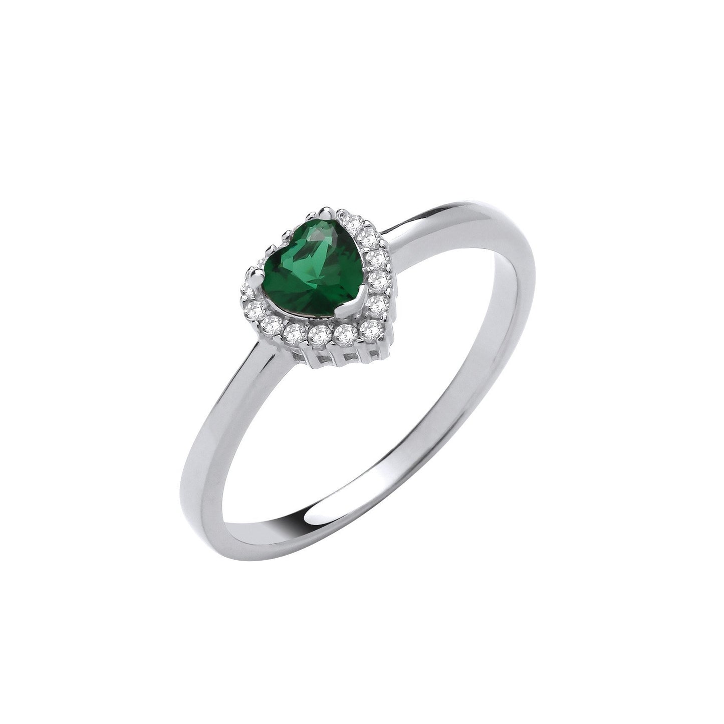 Silver Green Cubic Zirconia Heart Ring