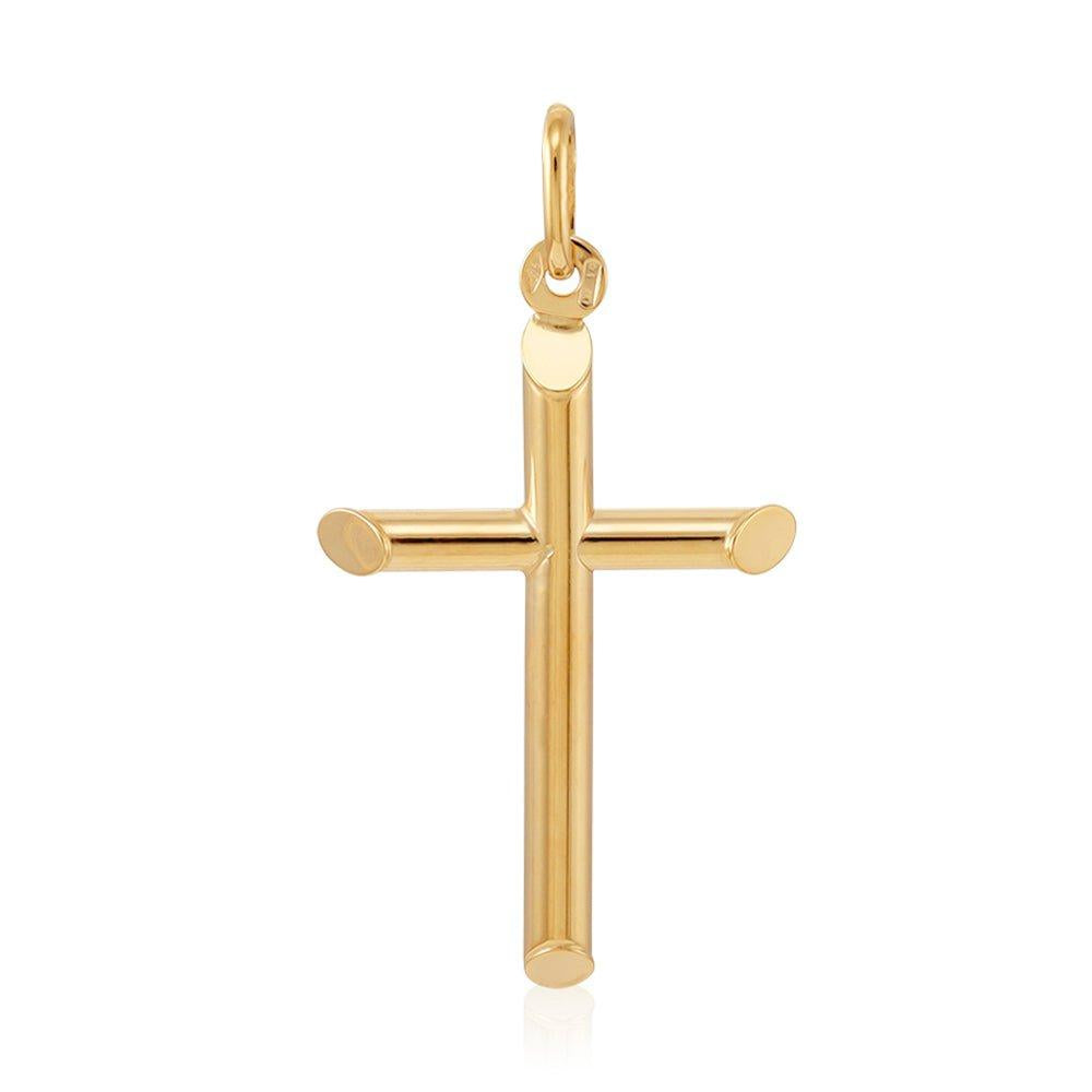 Yellow Gold Round Tubed Cross - 21.4mm