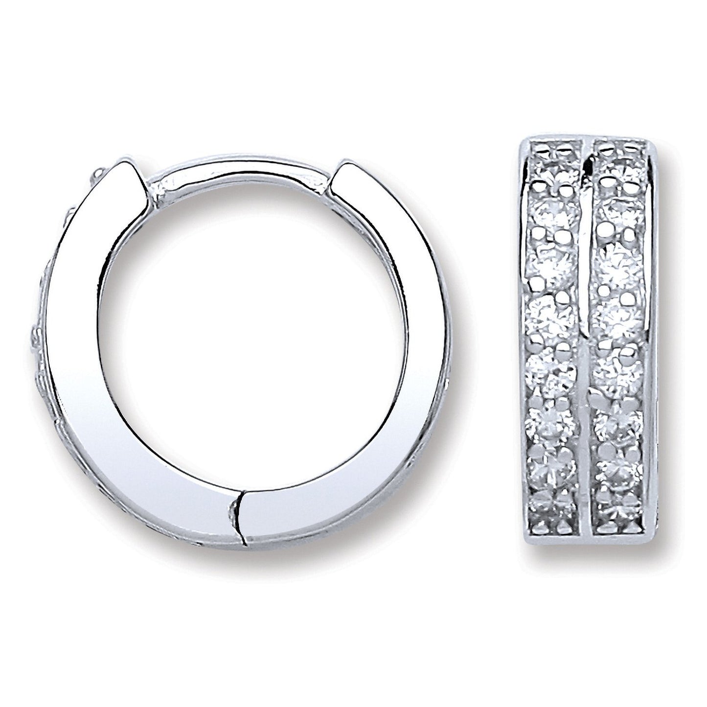 Silver Cubic Zirconia Huggies Earrings - 14.5mm