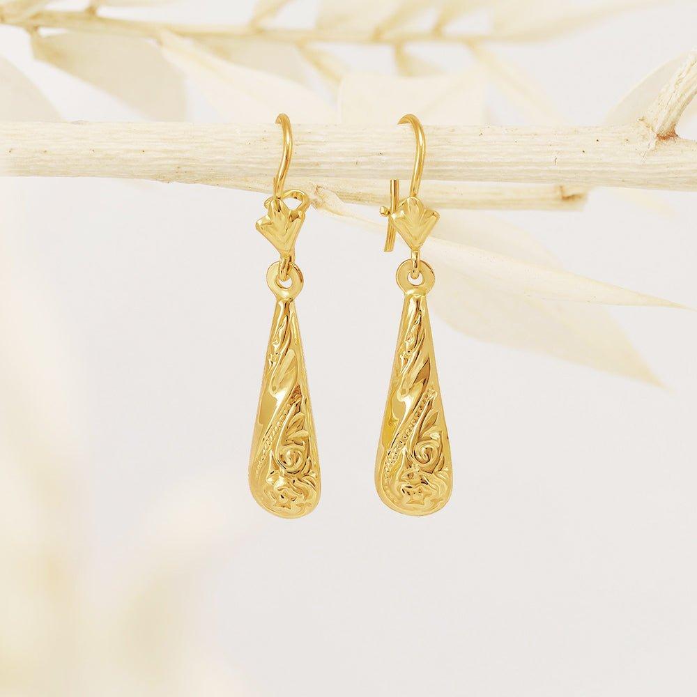 Yellow Gold Patterned Drops - 0.9g