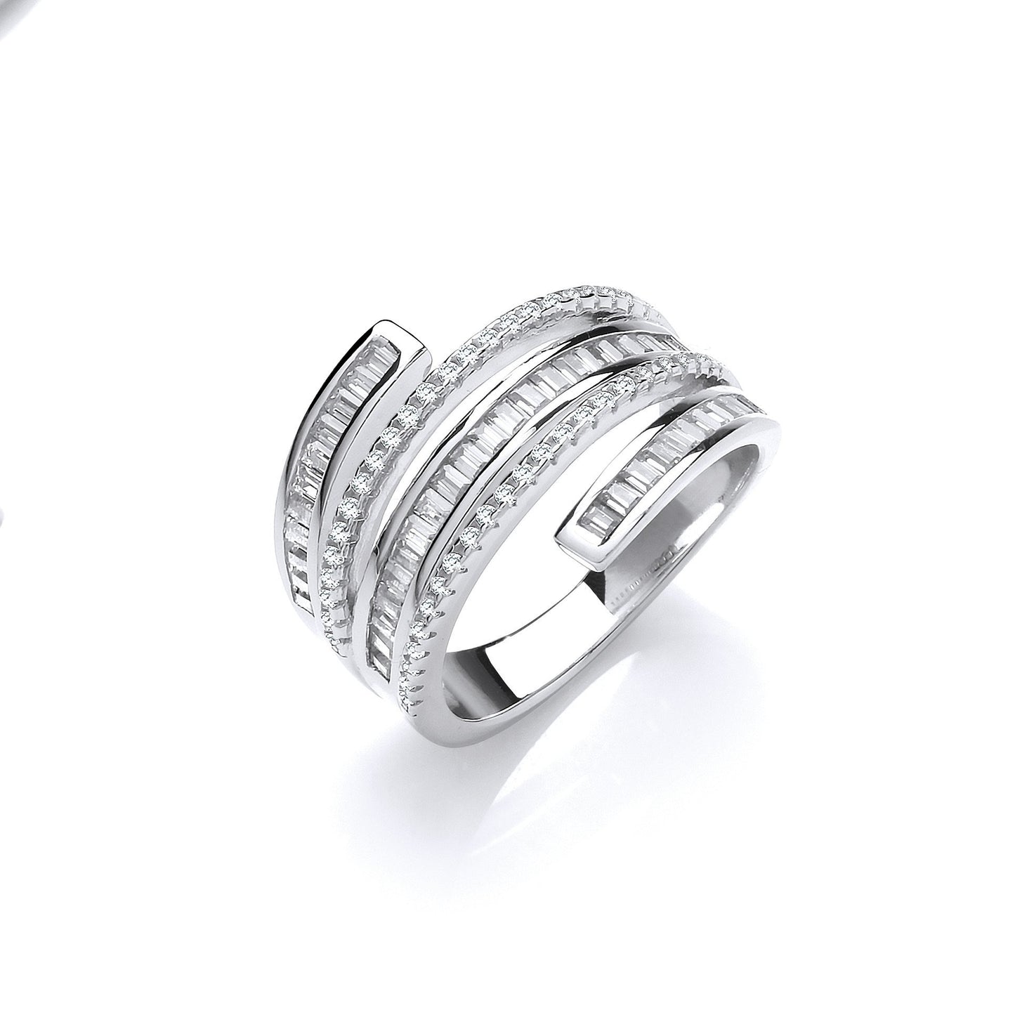 Silver 5-Layer Baguette & Round Cubic Zirconias Ring