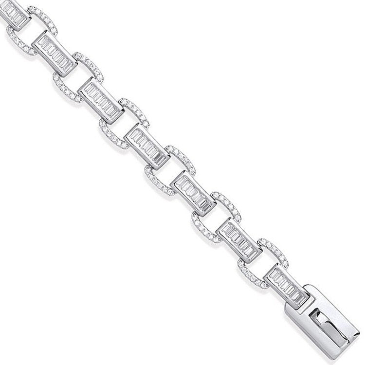 Silver Baguette & Round 226 Cubic Zirconias Ladies Bracelet