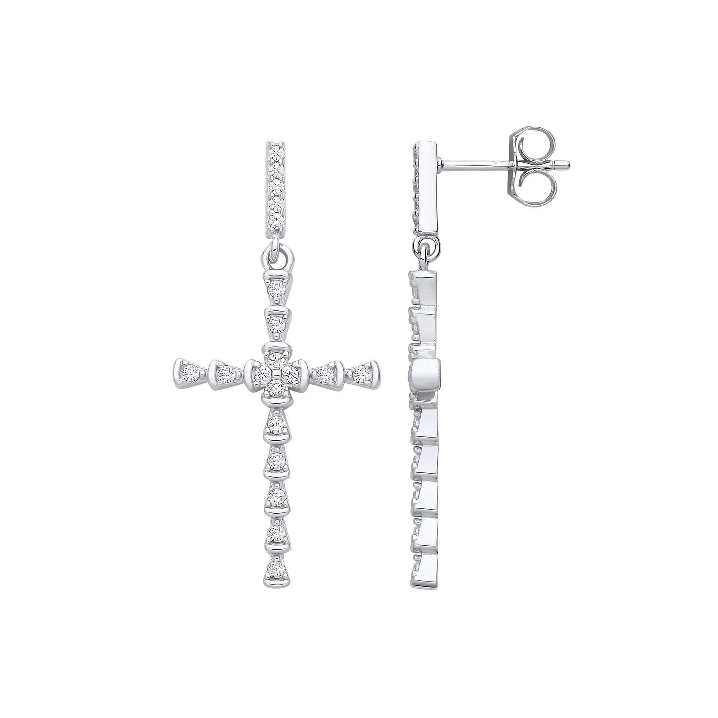 Silver Part Rub-Over Cubic Zirconia Cross (HNN-0BBD5E)