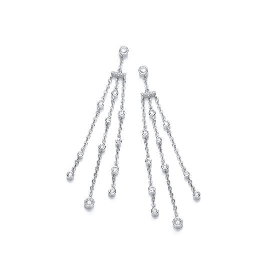 Three Strings with Rubover Cubic Zirconias Silver Drop Earrings