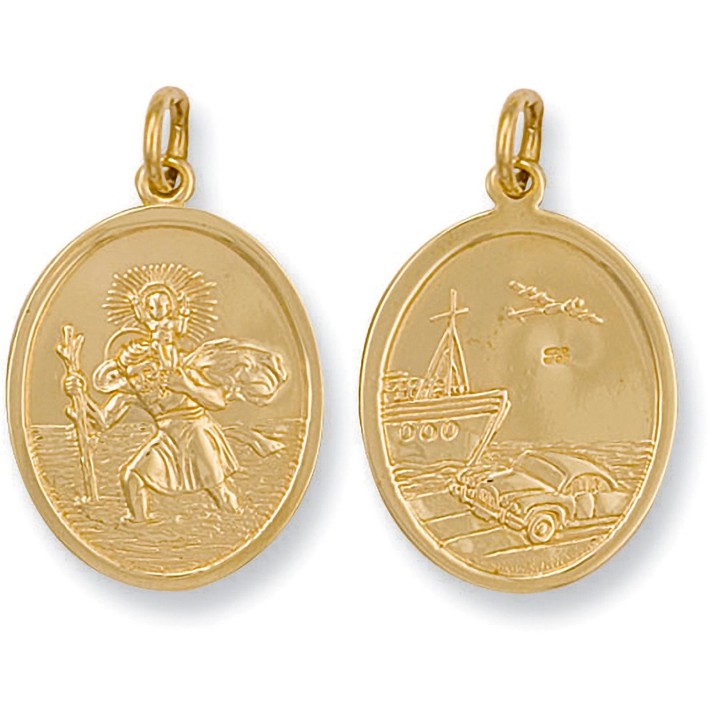 Yellow Gold Double Sided Oval Shaped St. Christopher Pendant - 5.0g