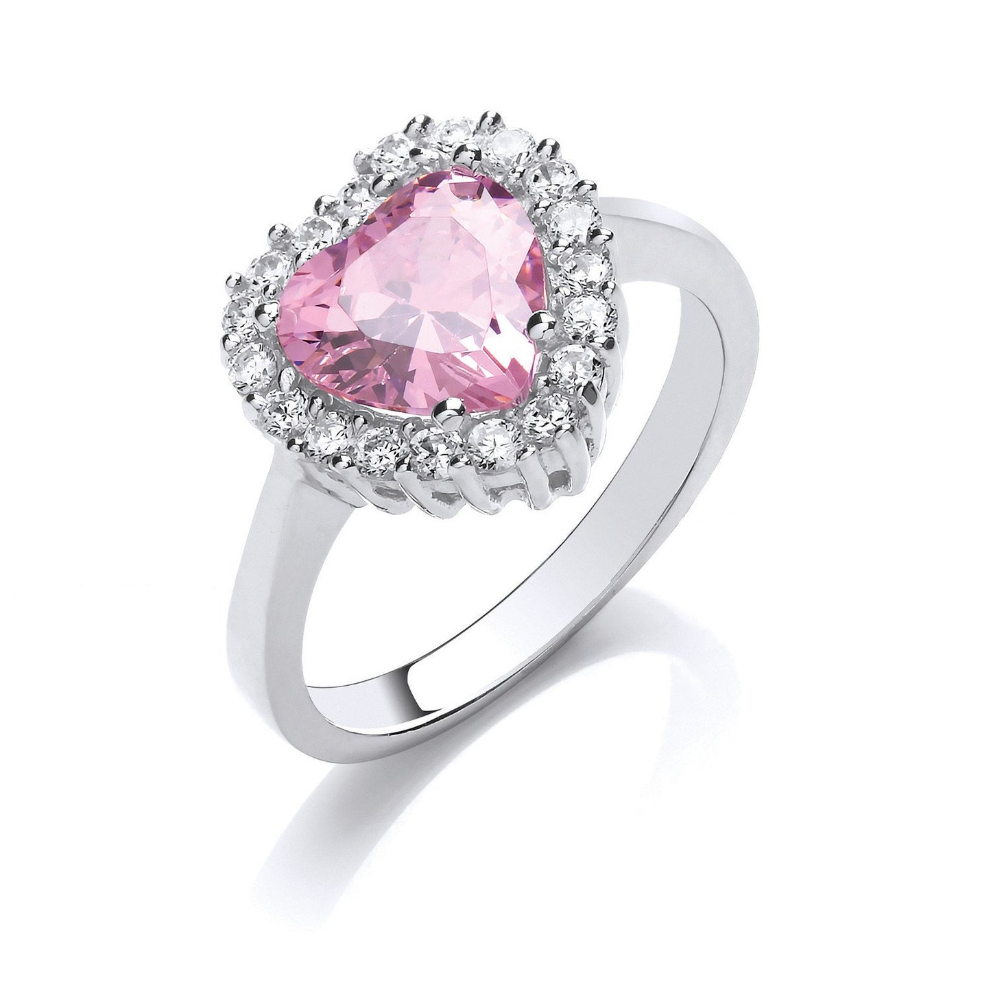 Silver Pink Cubic Zirconia Heart Cluster Ring