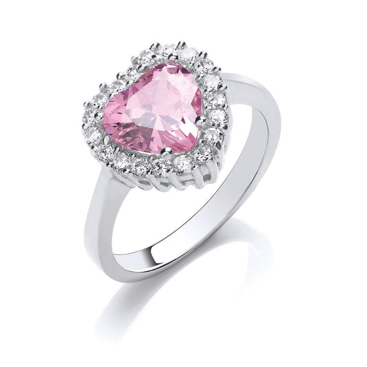 Silver Pink Cubic Zirconia Heart Cluster Ring
