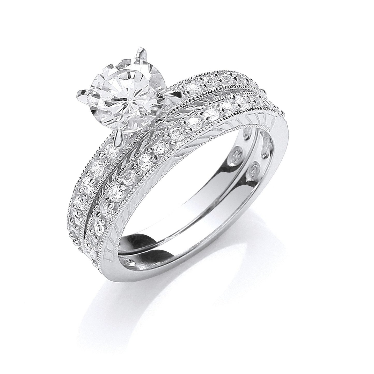 Silver Bridal Set Cubic Zirconia Rings (HNN-9E2972)