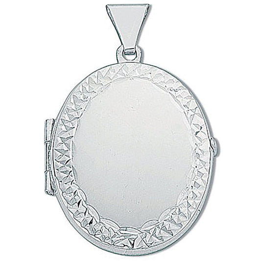 Silver Medium Engraved Oval Shaped Locket (HNN-0474CE)