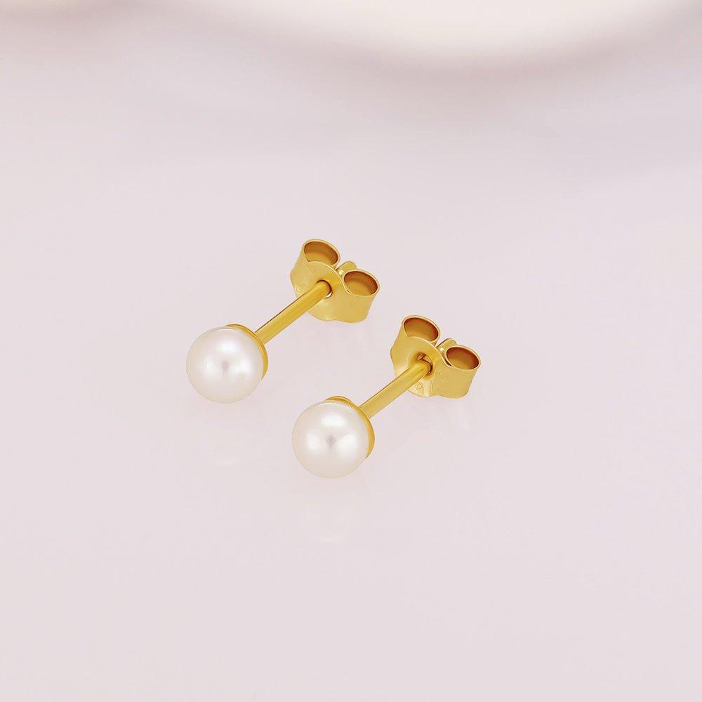 Yellow Gold 4mm Cultured Pearl Studs
