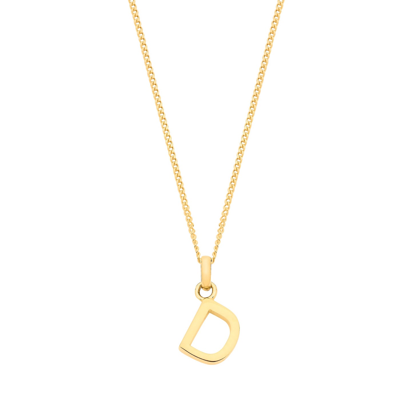 Yellow Gold Small Plain Initial on 18" Curb Chain