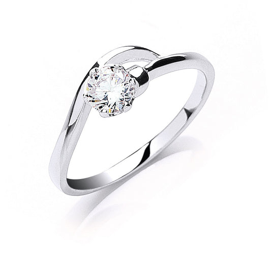 Silver Claw Set Cubic Zirconia Solitaire Ring (HNN-CA7A71)