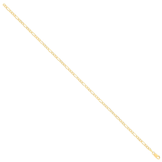 14ct Yellow Gold Hollow Beveled Figaro 2.6mm Chain