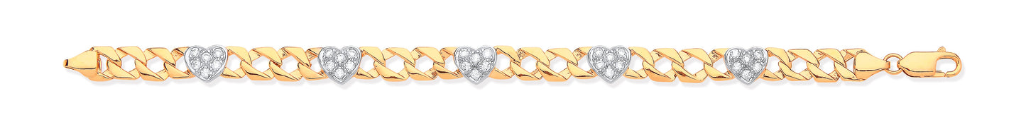 Yellow Gold Casted Ladies Cubic Zirconia Heart Bracelet