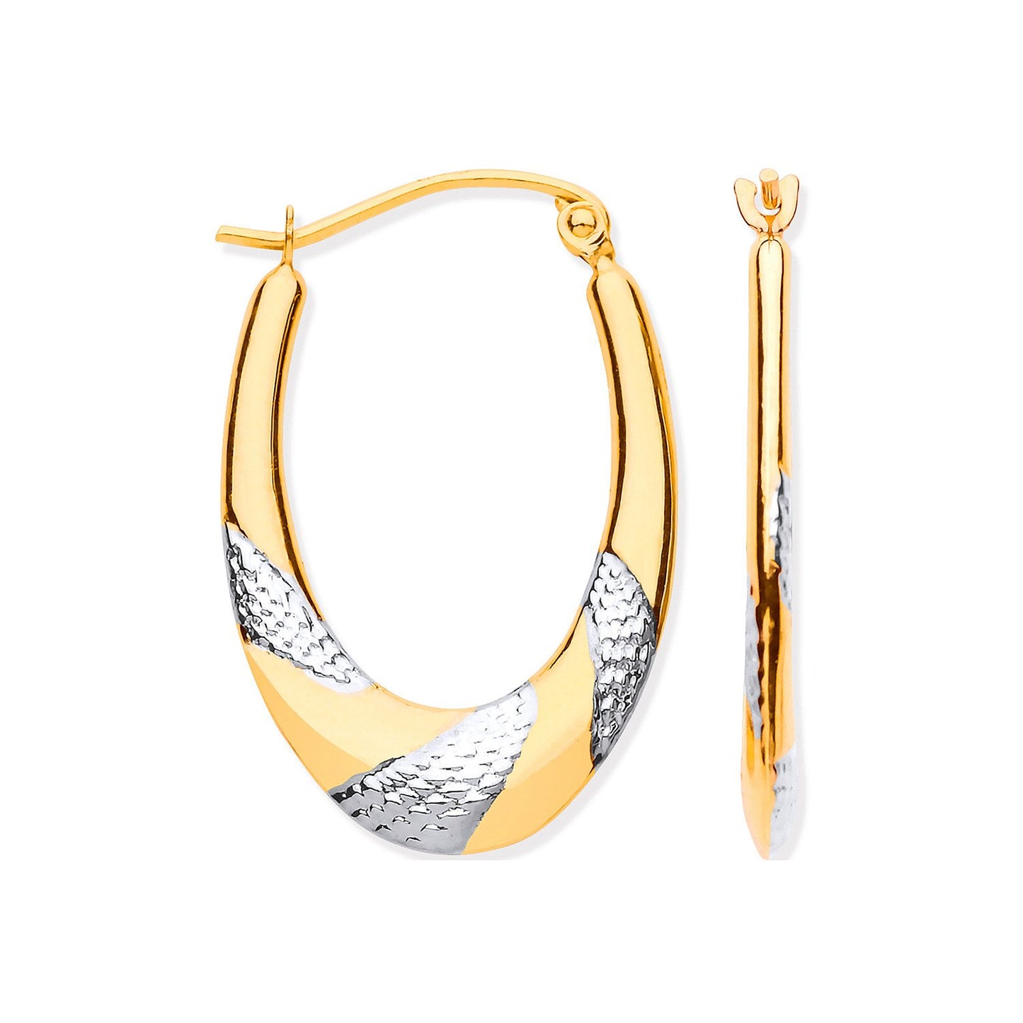 Yellow and White Gold Hollow Creole Earrings