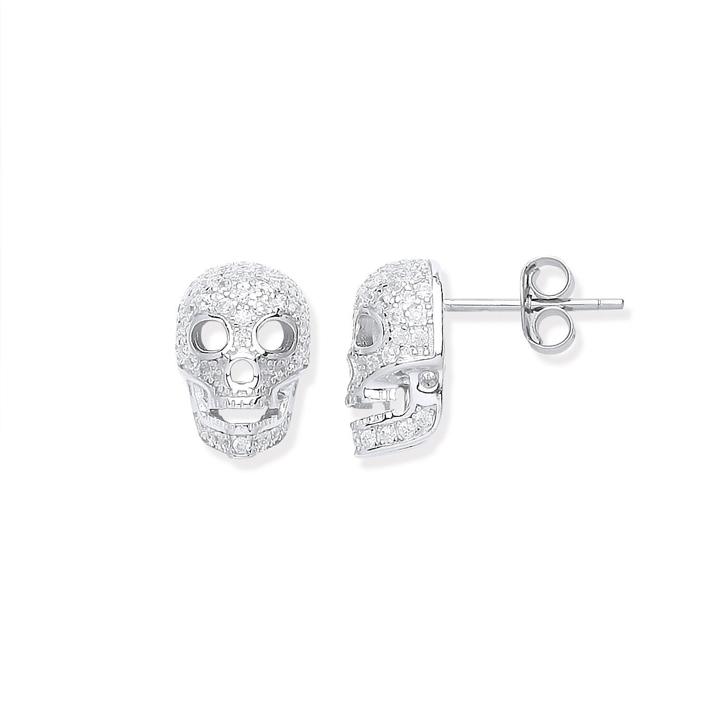 Silver Cubic Zirconia Skull Stud Earrings