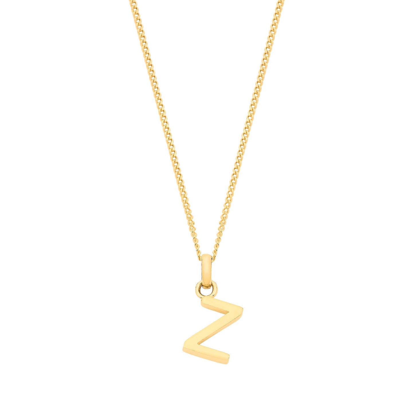 Yellow Gold Small Plain Initial on 18" Curb Chain